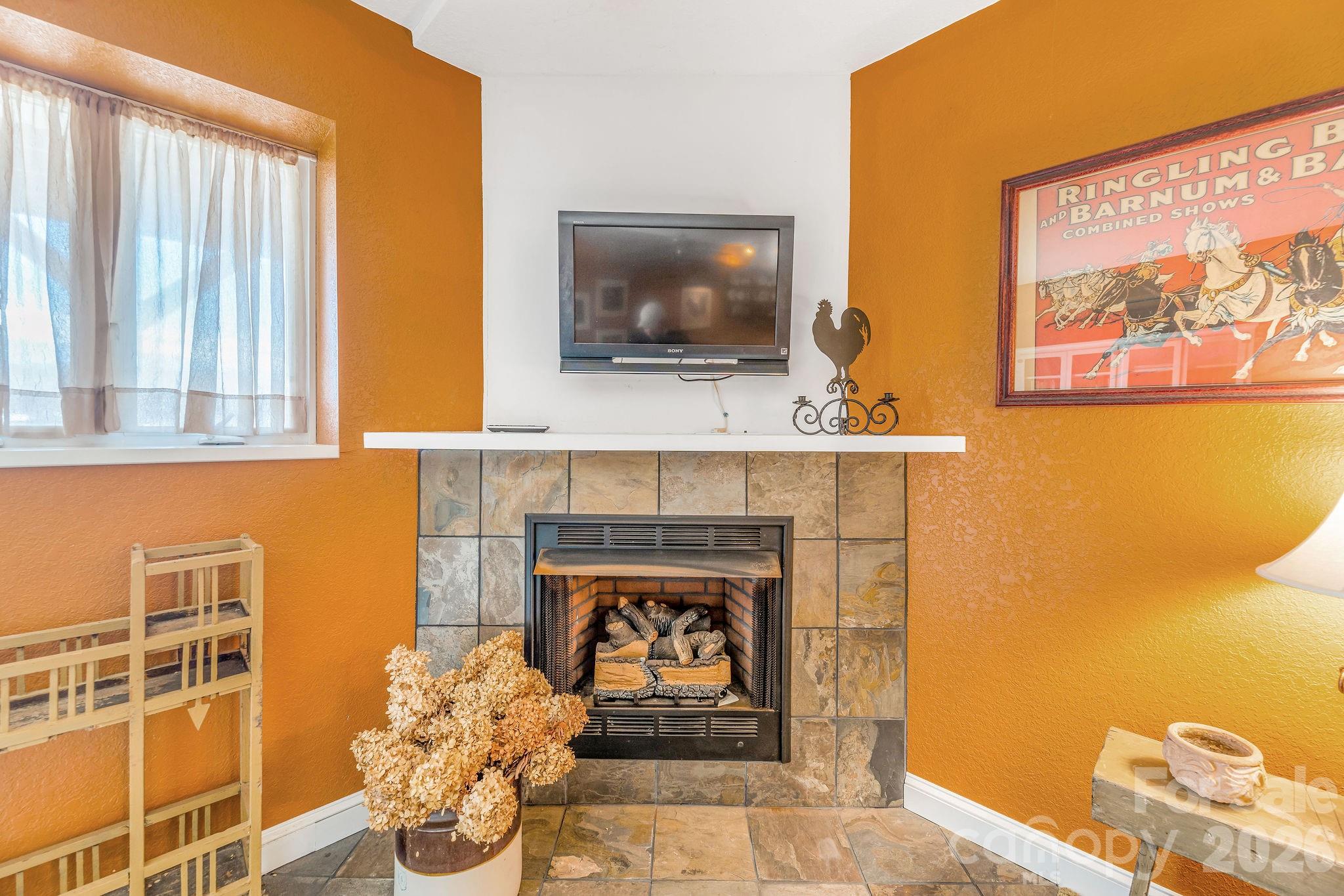 22 Mountain Spring Lane Canton, NC 28716 - Photo 37 of 48 a living room with a fireplace and a flat screen tv