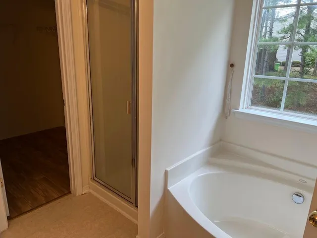a bathroom with a bathtub