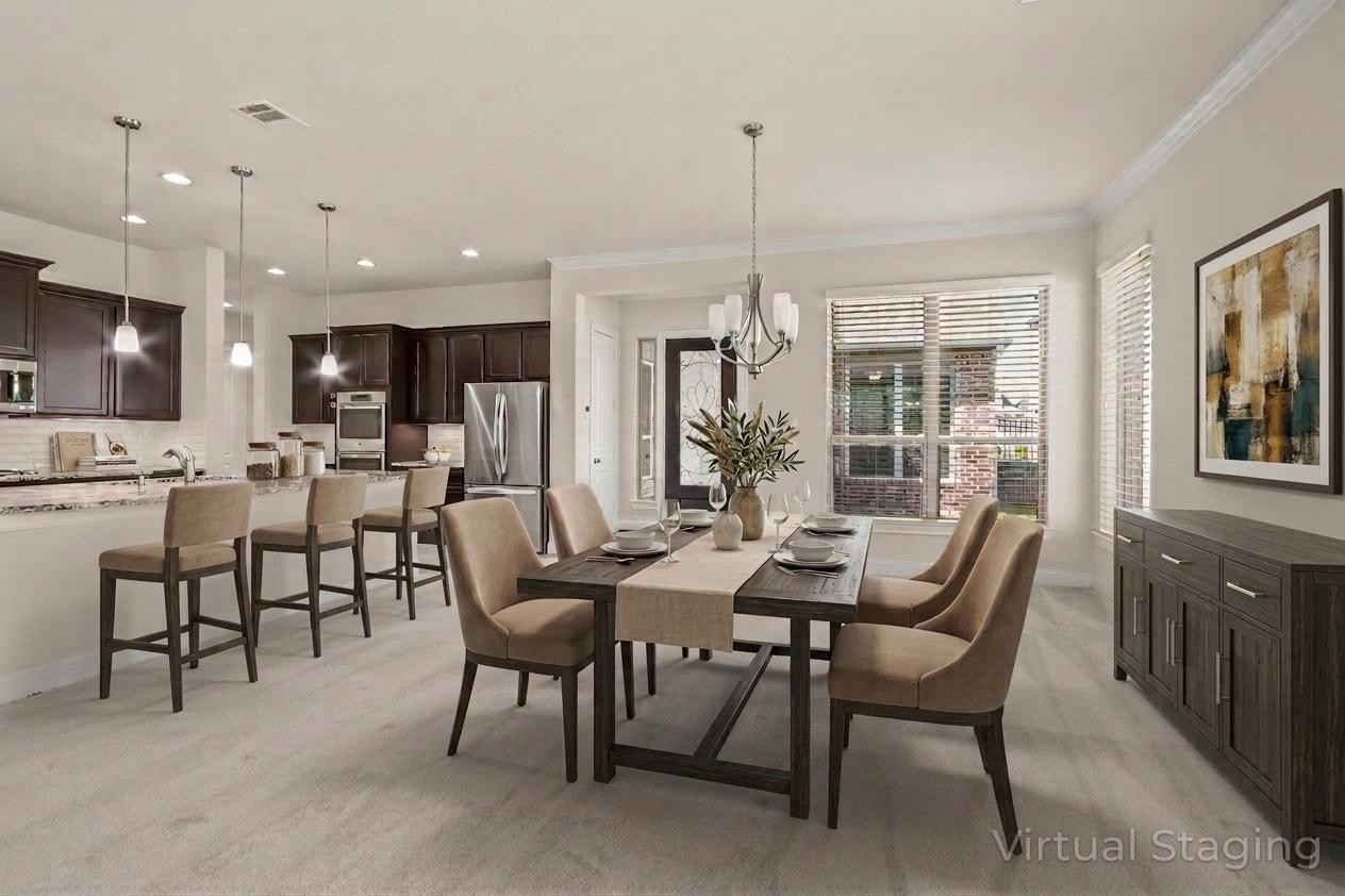 8931 Leaning Hollow Lane Spring, TX 77379 - Photo 6 of 38 VIRTUALLY STAGED FORMAL DINING ROOM AND PARTIAL KITCHEN VIEW.