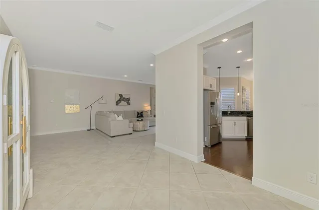 a view of a golf course with parking space