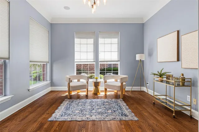 a living room with furniture rug and window