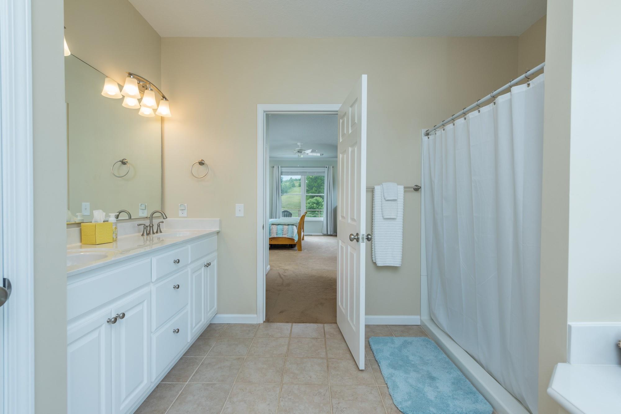 750 Iron Tree Drive Clyde, NC 28721 - Photo 12 of 40 a bathroom with a double vanity sink and mirror