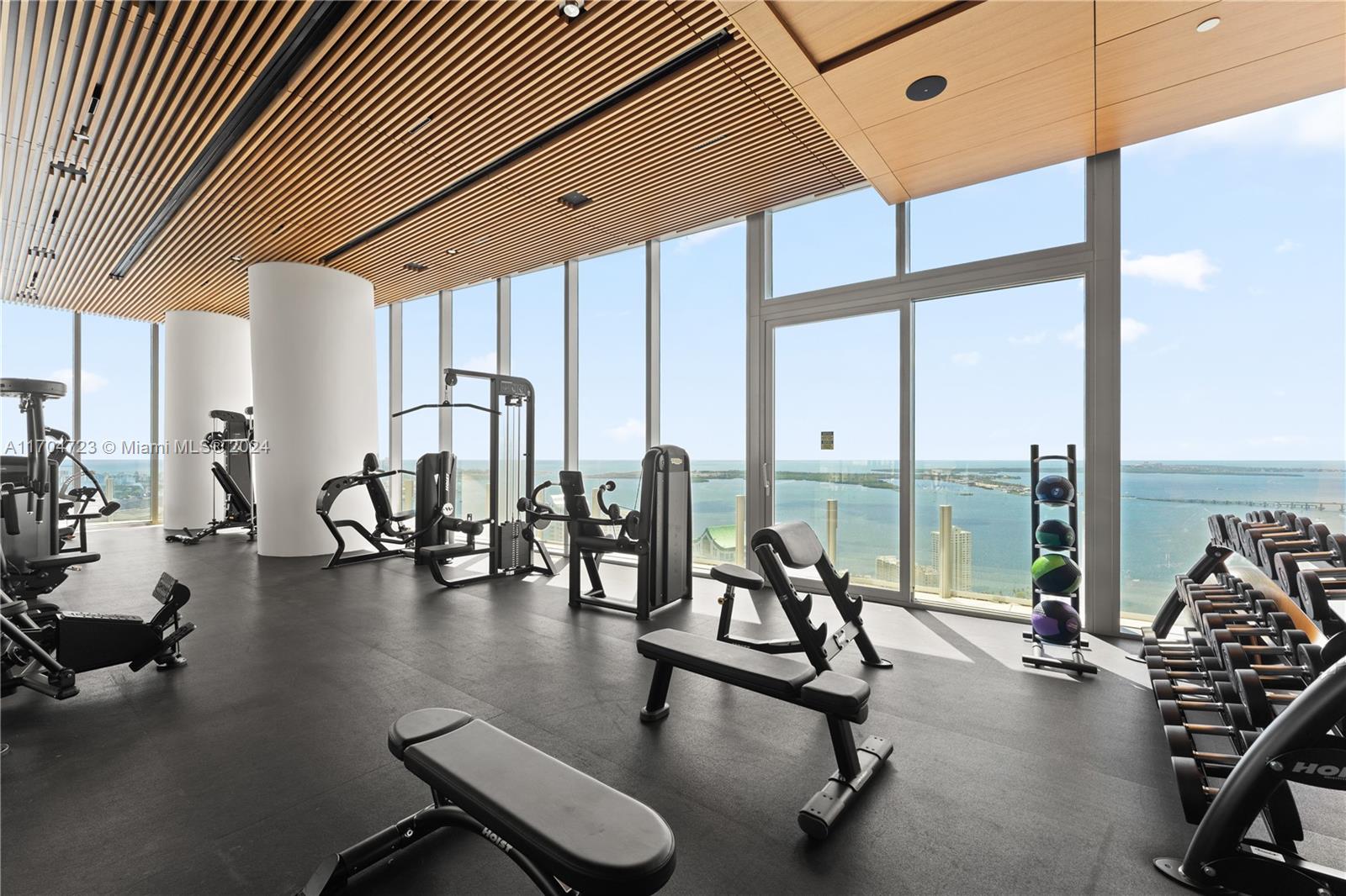 300 Biscayne Blvd Way, Unit 5209 Miami, FL 33131 - Photo 28 of 42 a view of a room with gym equipment and floor to ceiling window