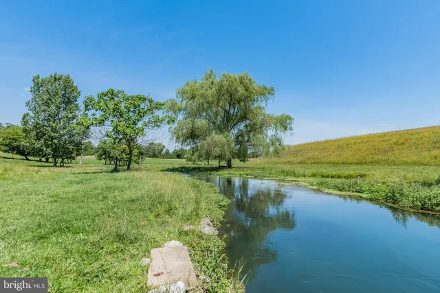 a view of lake with green space