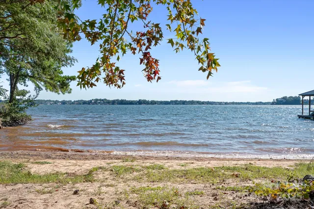 a view of a water with a building in the background