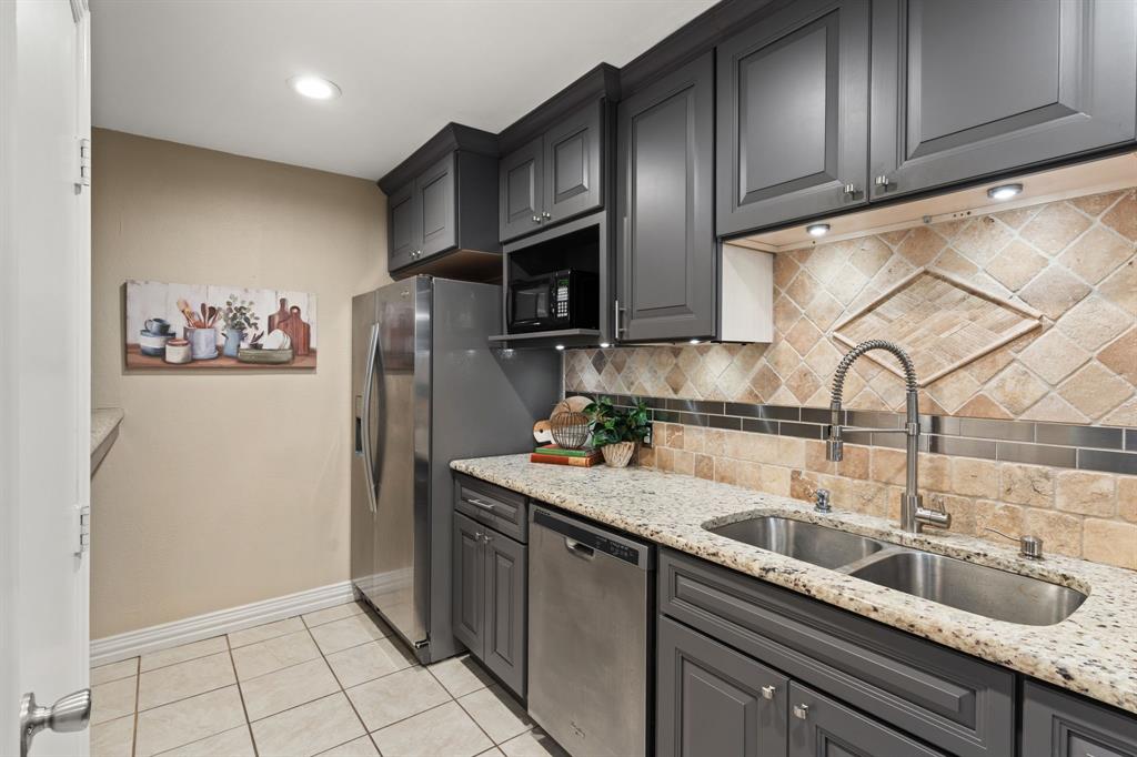15923 Preston Road, Unit 1003 Dallas, TX 75248 - Photo 10 of 36 a kitchen with stainless steel appliances granite countertop a sink stove and refrigerator