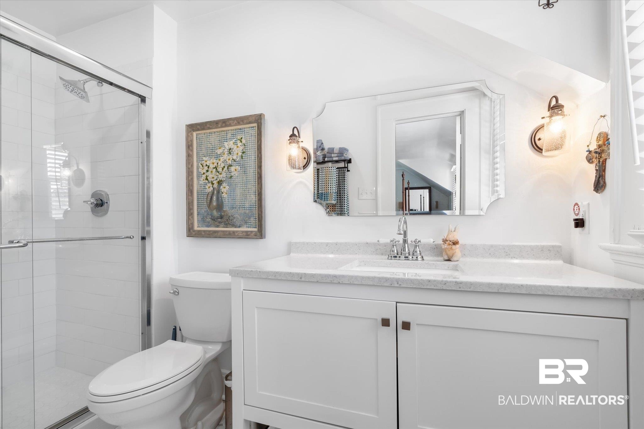 202 Woodlands Avenue Mobile, AL 36607 - Photo 30 of 53 Bathroom with toilet, an enclosed shower, and vanity