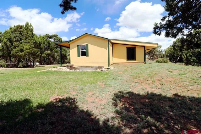 a front view of house with backyard and trees