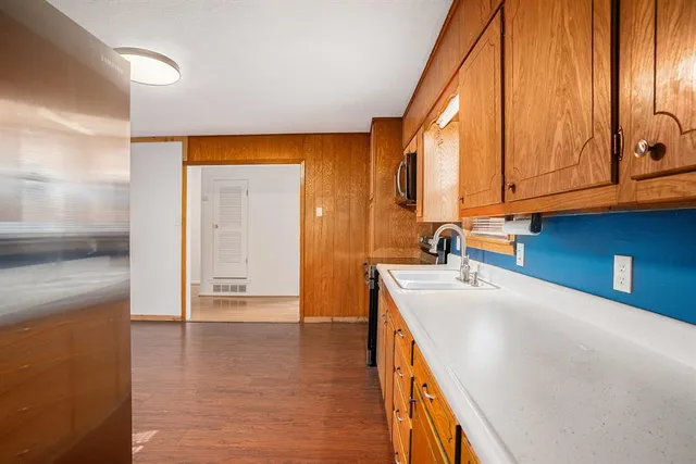 a hallway with a large window