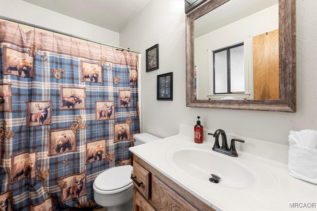 1414 Klamath Road Big Bear City, CA 92314 - Photo 20 of 28 a bathroom with a sink toilet vanity and shower