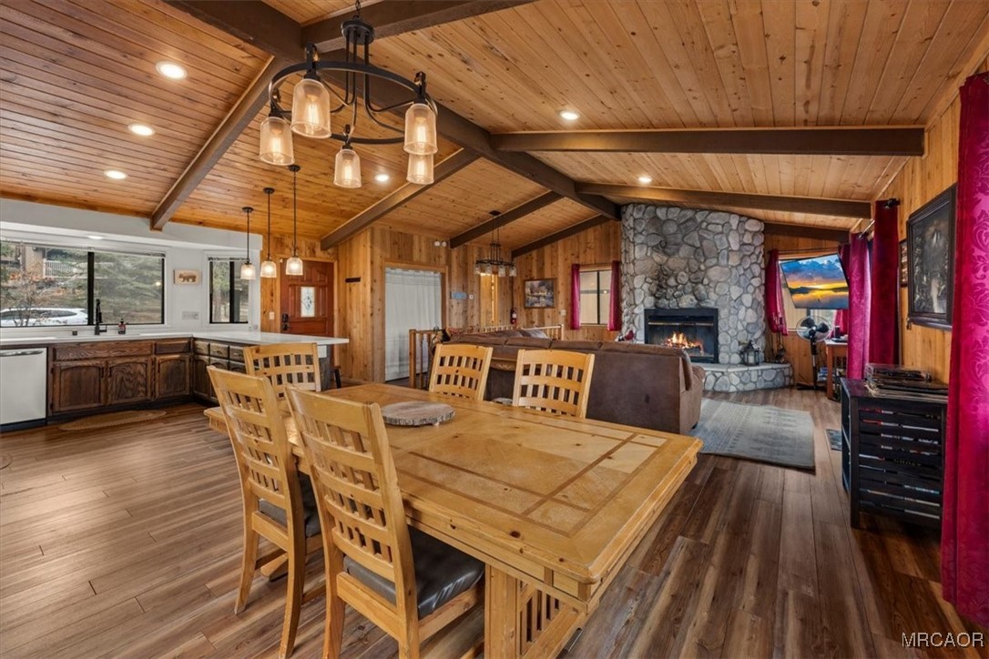 1414 Klamath Road Big Bear City, CA 92314 - Photo 3 of 28 a view of a dining room with furniture window and wooden floor