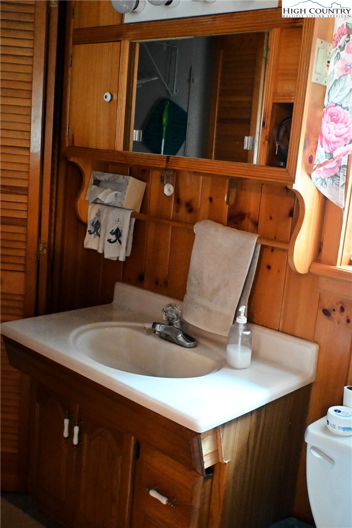 280 Smoky Hollow Road Laurel Springs, NC 28644 - Photo 21 of 42 a bathroom with a sink a mirror and toilet