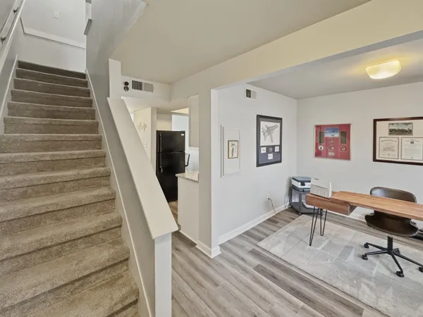 a view of entryway and workspace