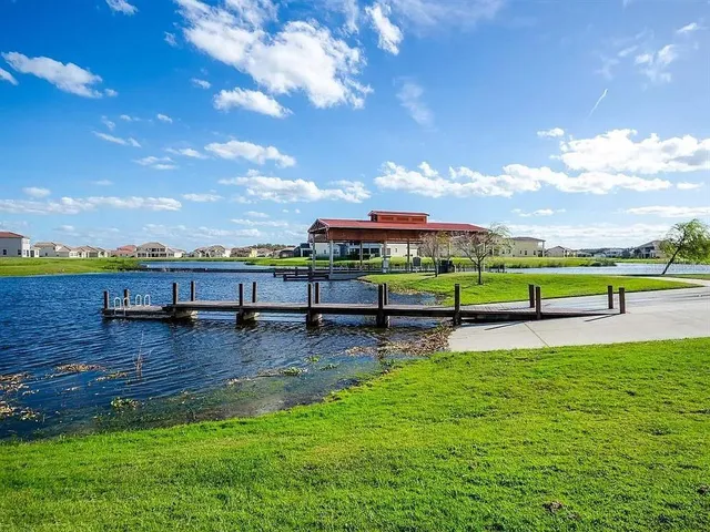 a view of a playground with a patio