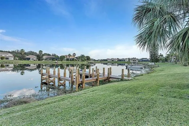 a view of a lake with houses