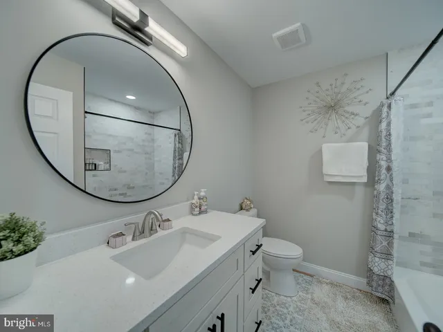 a bathroom with a sink a toilet and a mirror