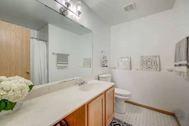 a bathroom with a sink a toilet and vanity