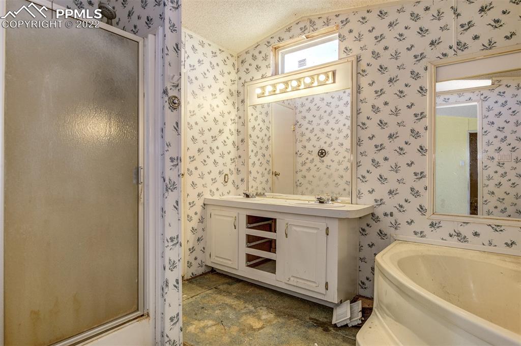 36210 Heavenly View Yoder, CO 80864 - Photo 24 of 42 a bathroom with a bathtub sink and mirror