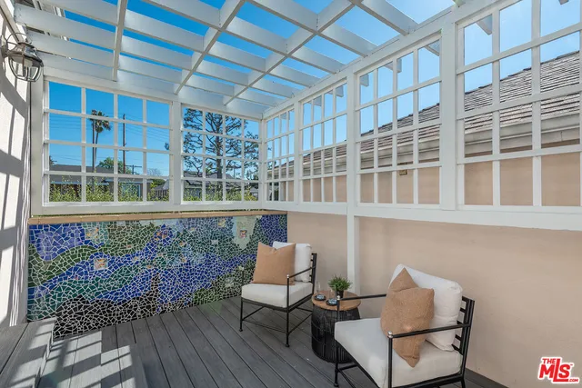 a building outdoor space with patio furniture