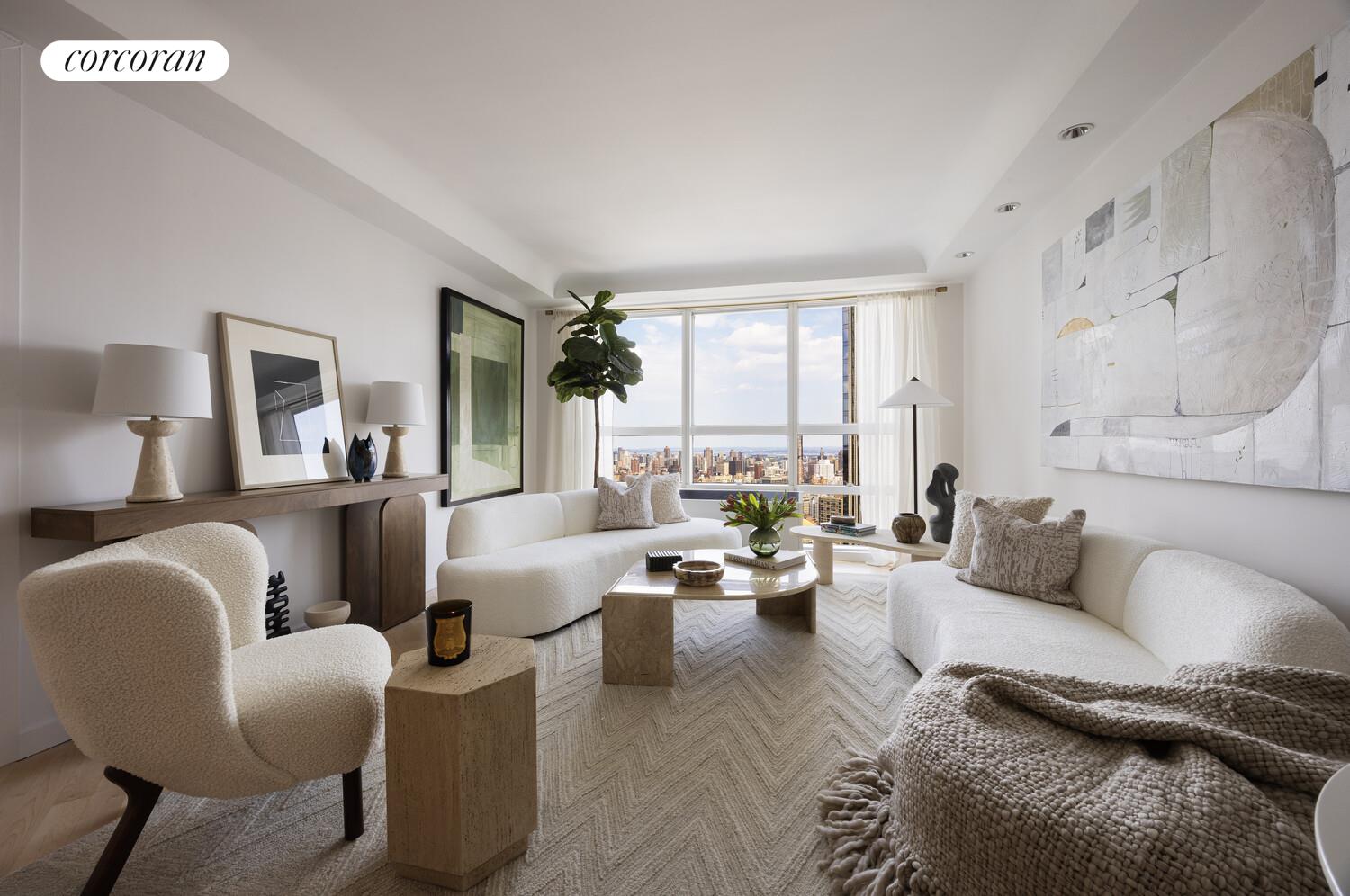 146 West 57th Street, Unit 58A Manhattan, NY 10019 - Photo 14 of 18 a living room with furniture and a large window
