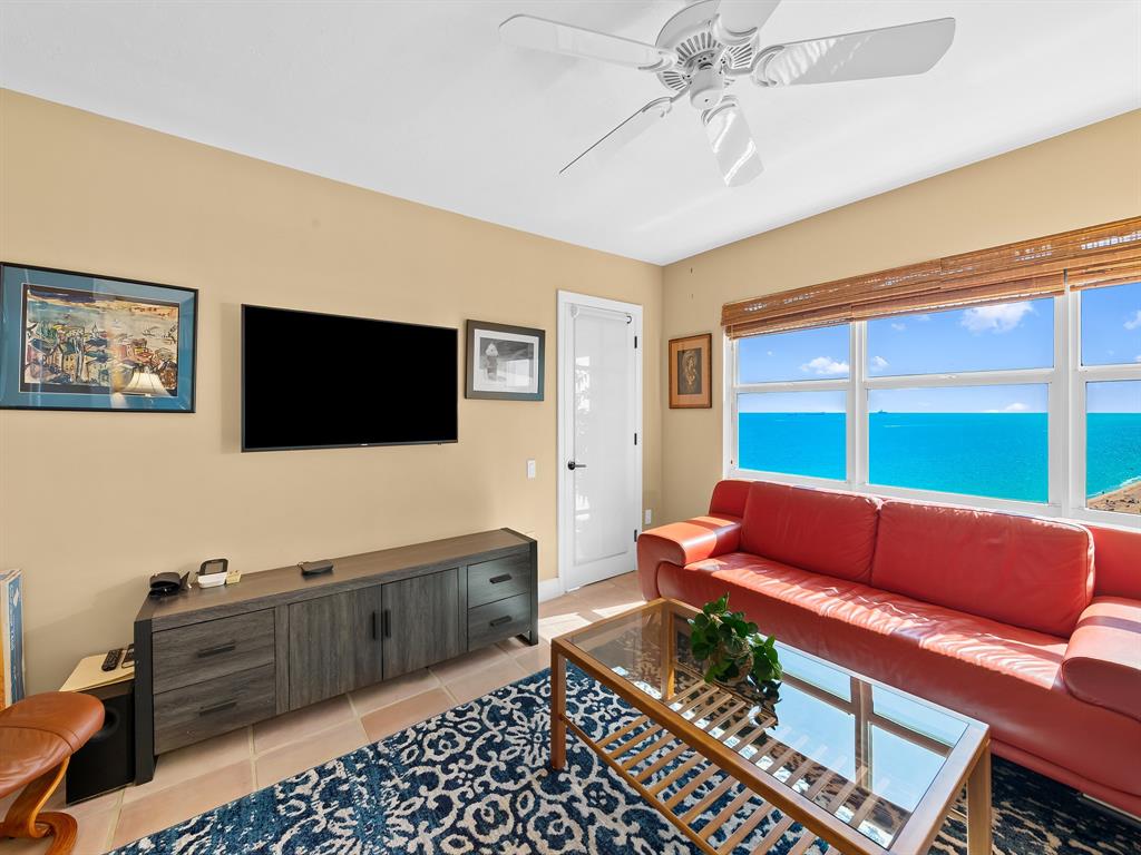 3400 Galt Ocean Drive, Unit 1202S Fort Lauderdale, FL 33308 - Photo 24 of 36 a living room with furniture and a flat screen tv