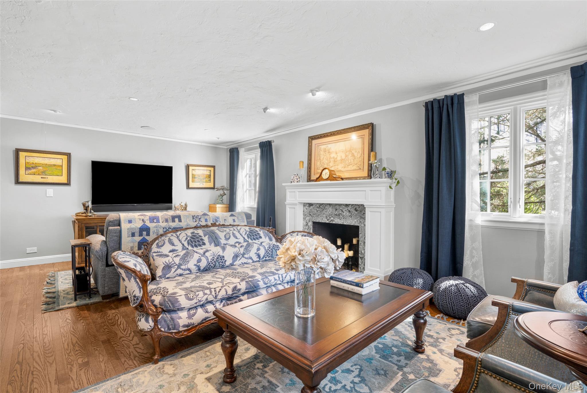 58 Burkewood Road Mount Vernon, NY 10552 - Photo 3 of 43 a living room with fireplace furniture and a flat screen tv