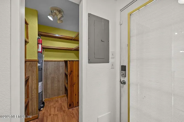 a bathroom with a mirror