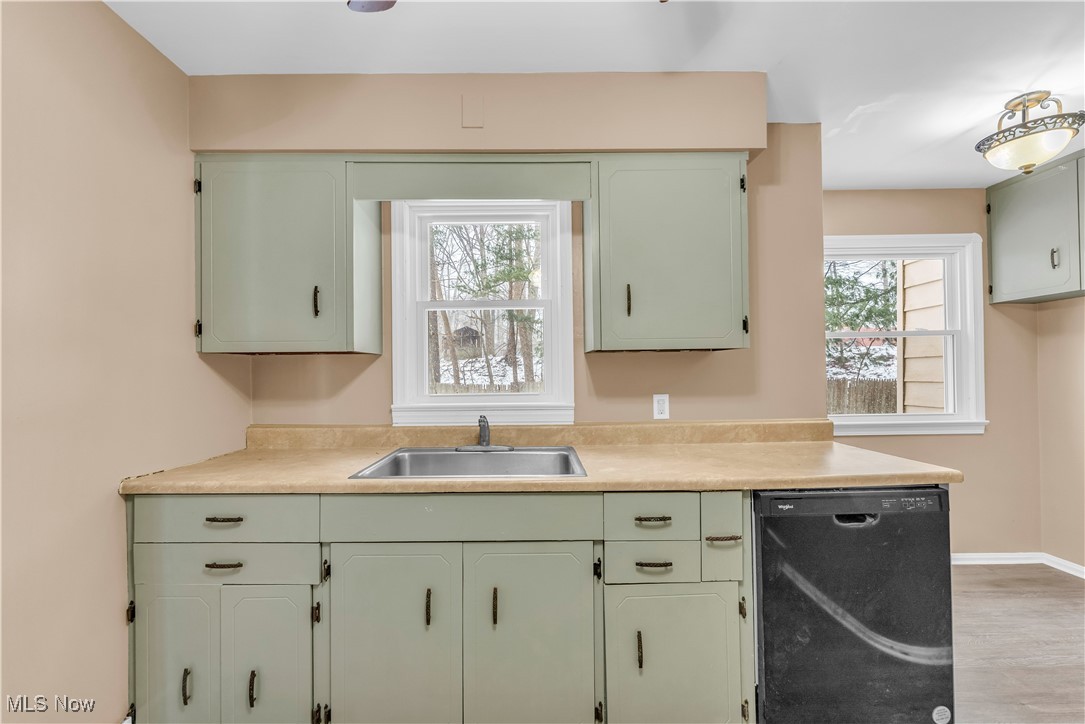 4693 Liberty Road South Euclid, OH 44121 - Photo 11 of 33 Kitchen with green cabinetry, black dishwasher, light countertops, and healthy amount of natural light