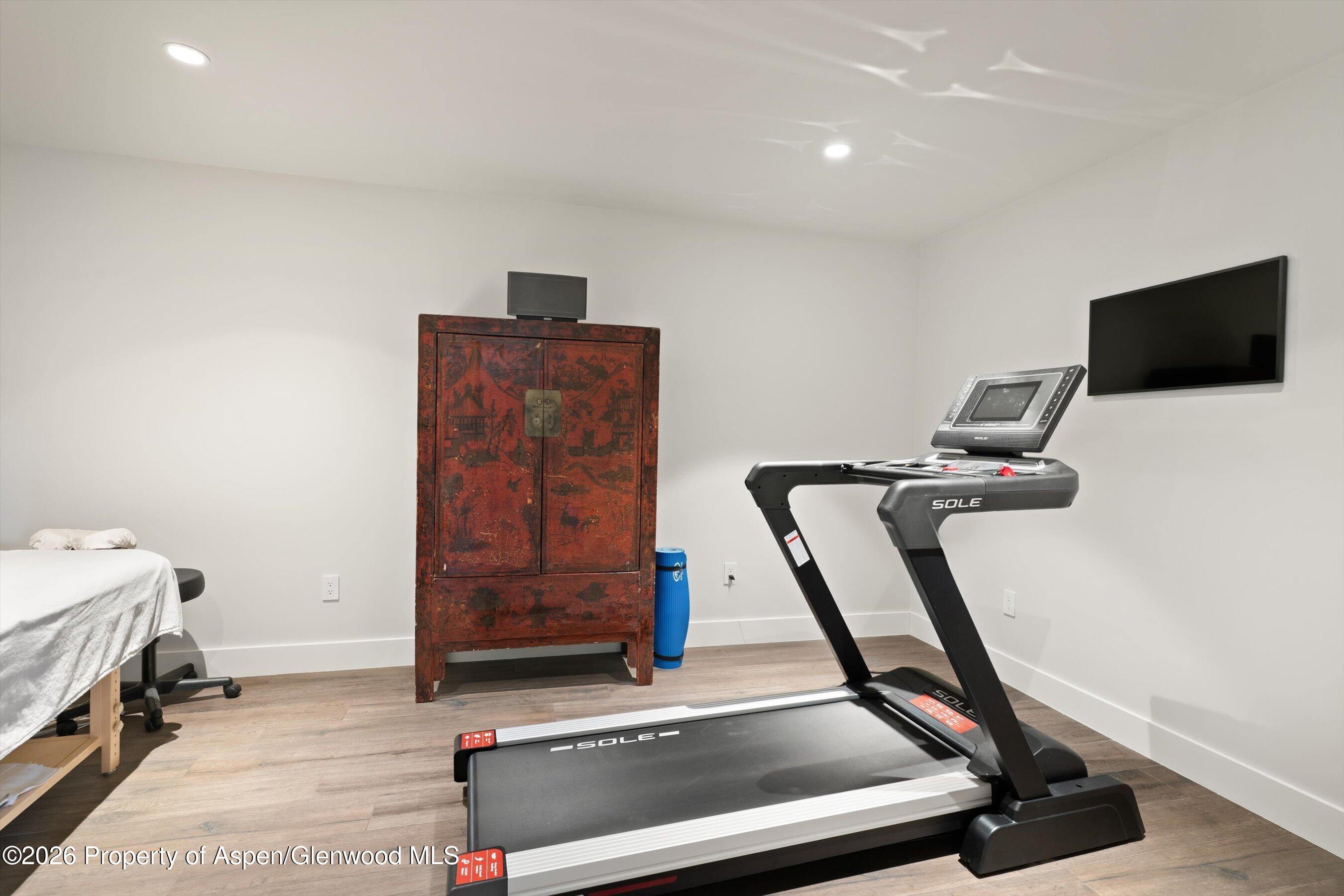 258 Monarch Road Glenwood Springs, CO 81601 - Photo 43 of 73 a room with gym equipment and a flat screen tv