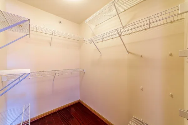 a view of a room with racks on the wall