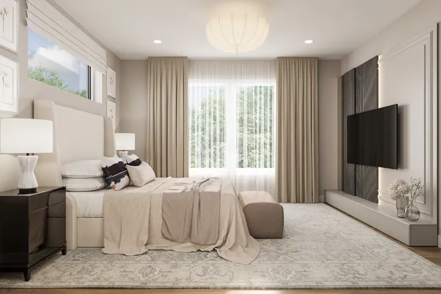 a bedroom with furniture and a flat screen tv