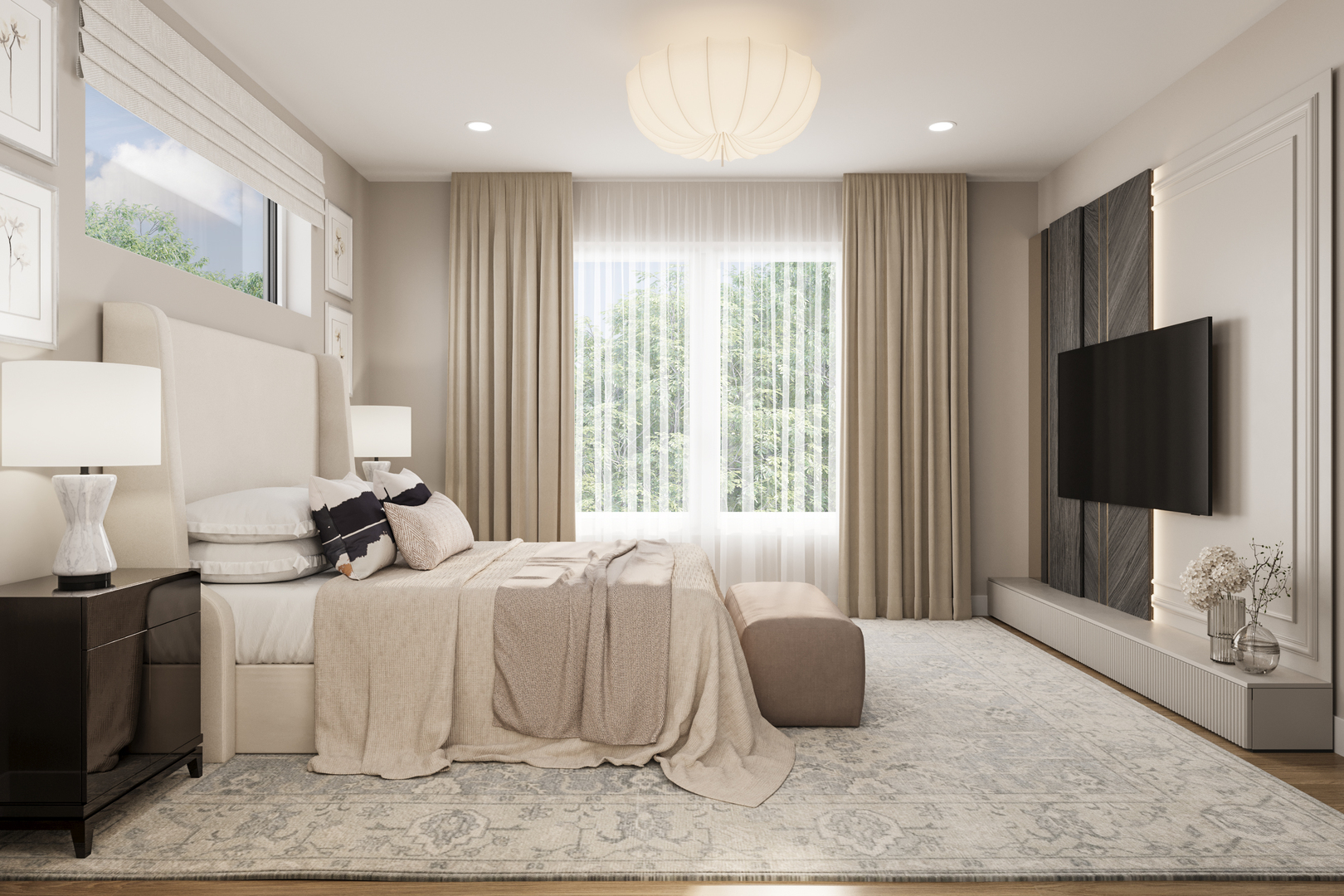 1124 West Addison Street, Unit 2 Chicago, IL 60613 - Photo 9 of 14 a bedroom with furniture and a flat screen tv