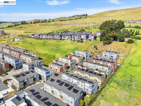 a view of a city and ocean view