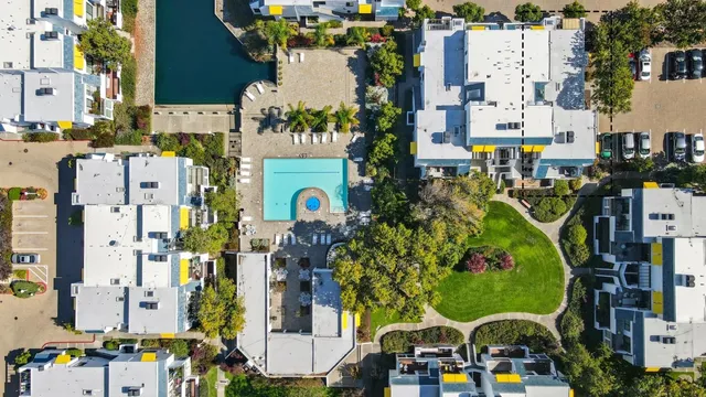 a view of a lake with a building in front of it