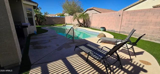 a view of a porch with seating space