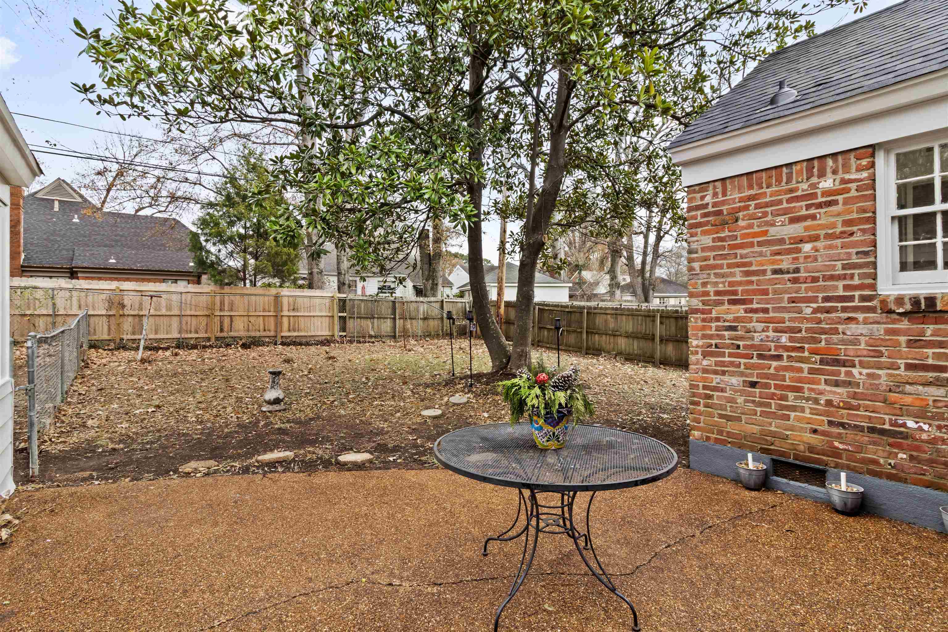 416 Rosser Road Memphis, TN 38120 - Photo 27 of 30 a view of a backyard with table and chairs and wooden fence