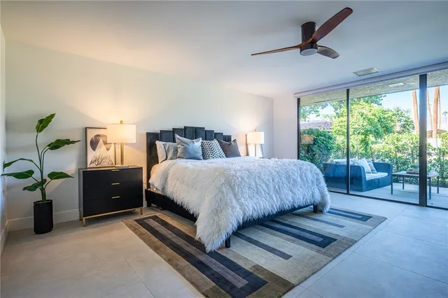 a spacious bedroom with a bed and a outer view