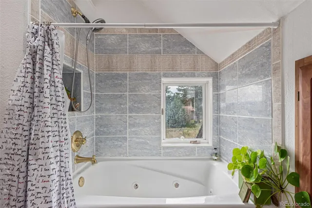a bathroom with a shower and a bathtub