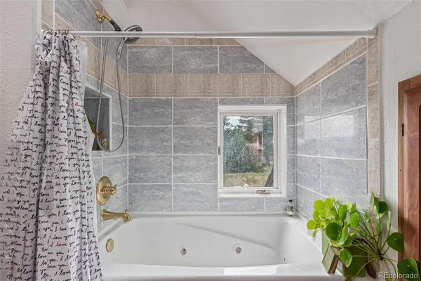 a bathroom with a shower and a bathtub