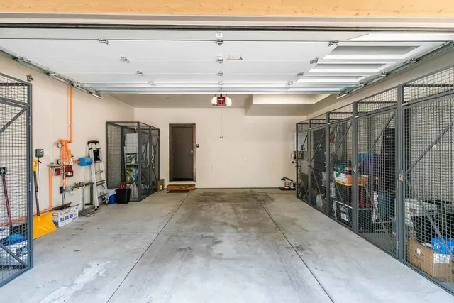 a view of a storage room with a garage