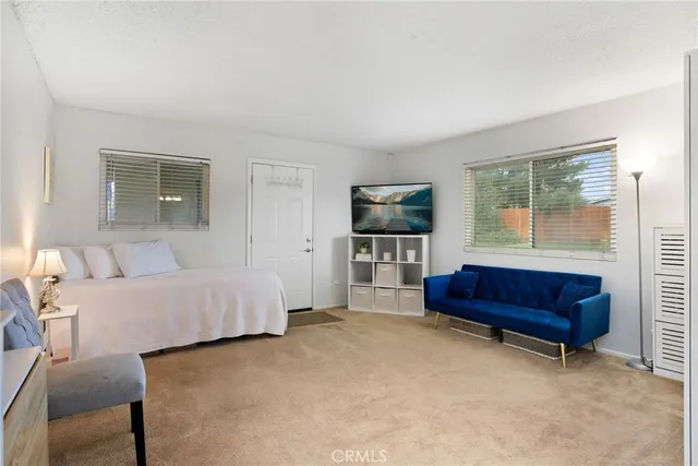 a bedroom with a bed and a couch