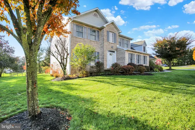 a front view of house with yard and green space