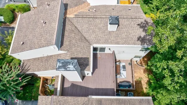 a view of outdoor space with a table and chairs