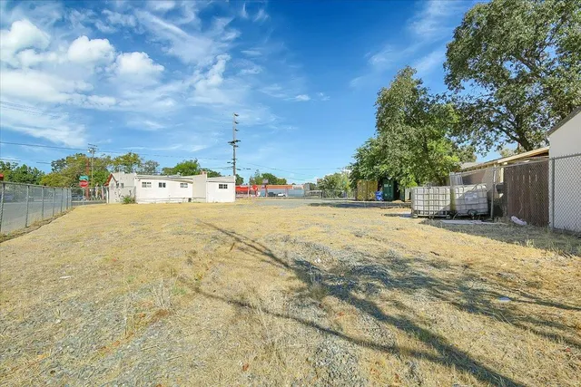 a view of road with large trees