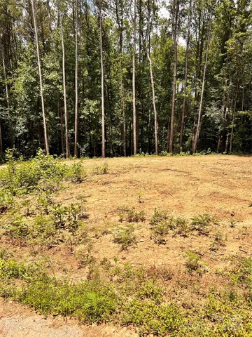 a swimming pool with trees in the background