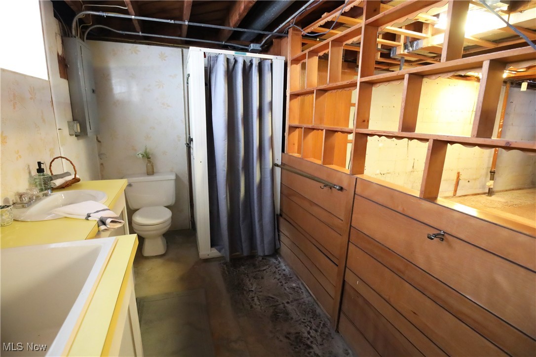 1344 Lander Road Cleveland, OH 44124 - Photo 38 of 49 Bathroom featuring a shower with curtain, electric panel, and vanity
