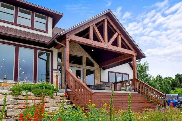 an aerial view of a house with a outdoor space