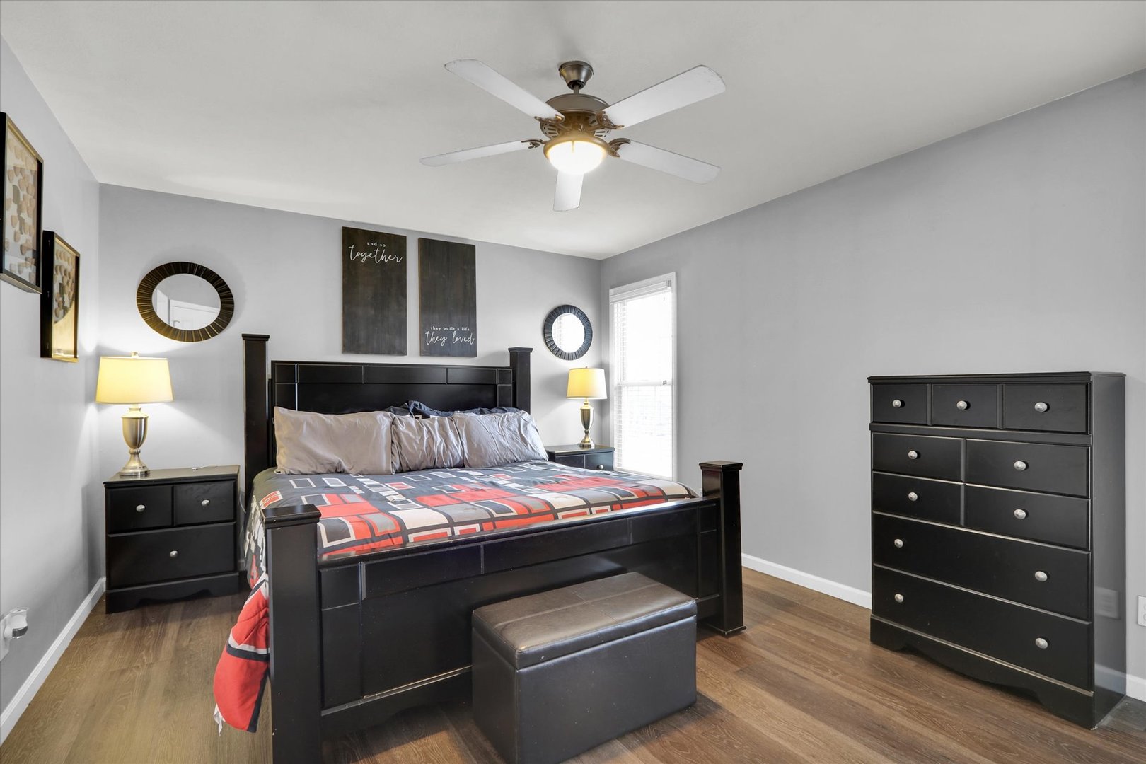 3808 Pebblebrook Lane Champaign, IL 61822 - Photo 18 of 31 a bedroom with a bed and a chandelier