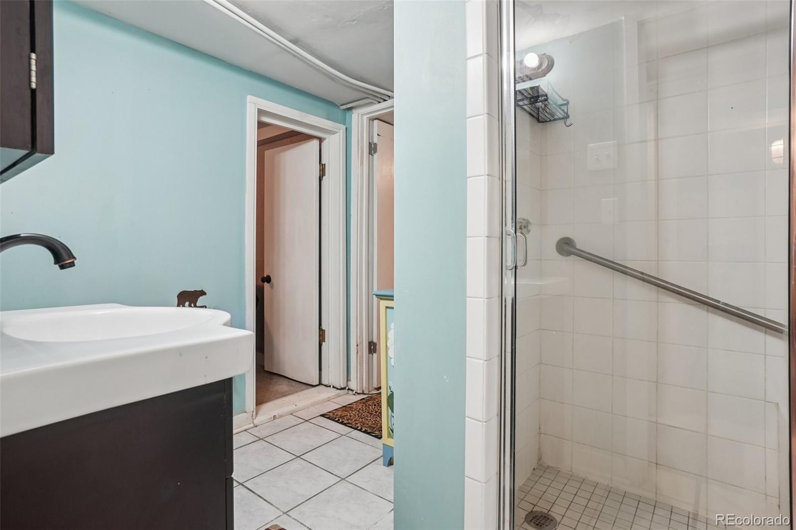 9025 Picabo Road Cascade, CO 80809 - Photo 37 of 44 a bathroom with a sink a mirror and a shower