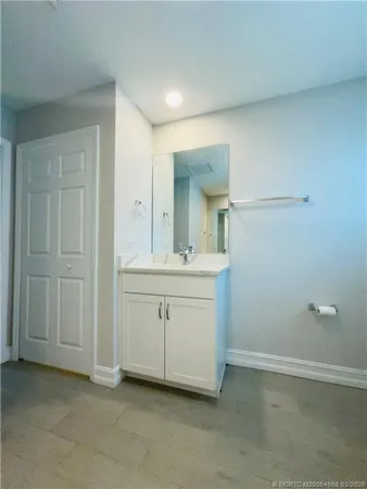 a bathroom with a sink a vanity and mirror